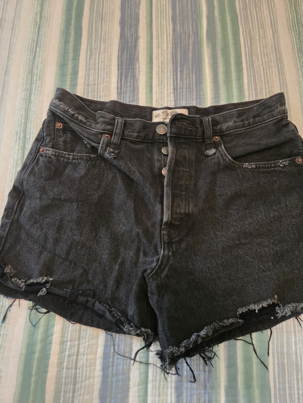 Free People Black High-Rise Distressed Denim Shorts